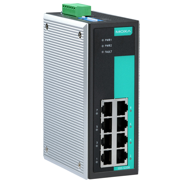 MOXA Unmanaged Full Gigabit Ethernet Switch EDS-G308-2SFP — Промышленные сети