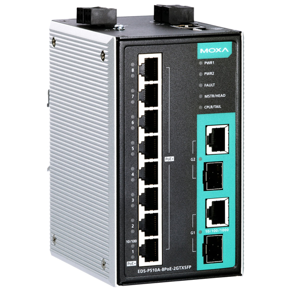 MOXA Ethernet Switches EDS-P510A-8PoE-2GTXSFP-T — Промышленные сети
